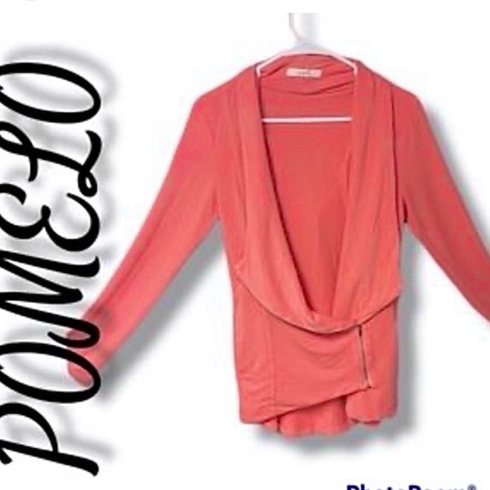 Pomelo Moto Jacket Knit Coral Asymmetrical Hem High Low XS Athleisure Travel